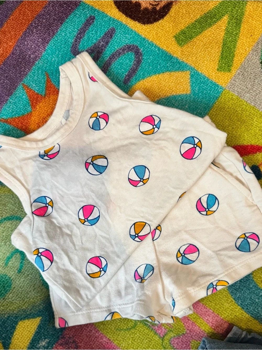 Cat & Jack White Tank Top and Shorts Set with Pink, Blue & Yellow Beach Balls